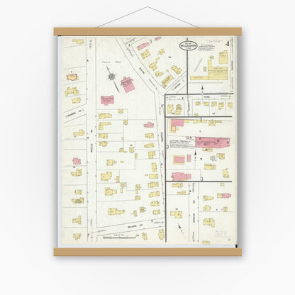 Old map wall art mockup — magnetic wood frame on white wall — Sanborn Fire Insurance Map from Willoughby, Lake County, Ohio (1911), Sheet #0004