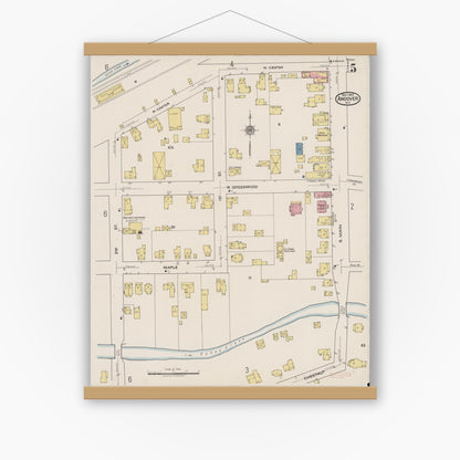Old map wall art mockup — magnetic wood frame on white wall — Sanborn Fire Insurance Map from Andover, Allegany County, New York (1922), Sheet #0005