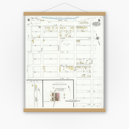 Old map wall art mockup — magnetic wood frame on white wall — Sanborn Fire Insurance Map from Freeport, Brazoria County, Texas (1926), Sheet #0008