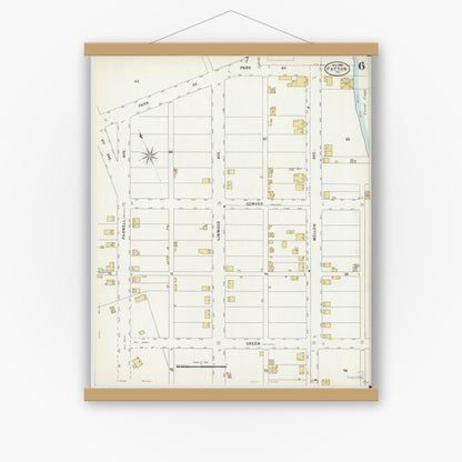 Old map wall art mockup — magnetic wood frame on white wall — Sanborn Fire Insurance Map from Patton, Cambria County, Pennsylvania (1898), Sheet #0006