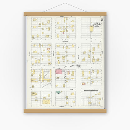 Old map wall art mockup — magnetic wood frame on white wall — Sanborn Fire Insurance Map from Appleton, Swift County, Minnesota (1899), Sheet #0003