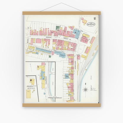 Old map wall art mockup — magnetic wood frame on white wall — Sanborn Fire Insurance Map from Mauch Chunk, Carbon County, Pennsylvania (1902), Sheet #0002