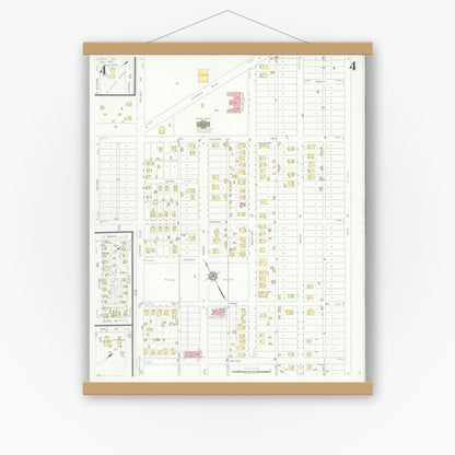 Old map wall art mockup — magnetic wood frame on white wall — Sanborn Fire Insurance Map from Taft, San Patricio County, Texas (1933), Sheet #0004