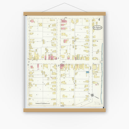 Old map wall art mockup — magnetic wood frame on white wall — Sanborn Fire Insurance Map from Williamsburg, Clermont County, Ohio (1911), Sheet #0004