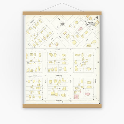 Old map wall art mockup — magnetic wood frame on white wall — Sanborn Fire Insurance Map from Waterloo, Black Hawk County, Iowa (1897), Sheet #0004