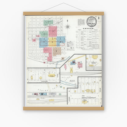 Old map wall art mockup — magnetic wood frame on white wall — Sanborn Fire Insurance Map from Spring Valley, Bureau County, Illinois (1899) - Complete Map Set