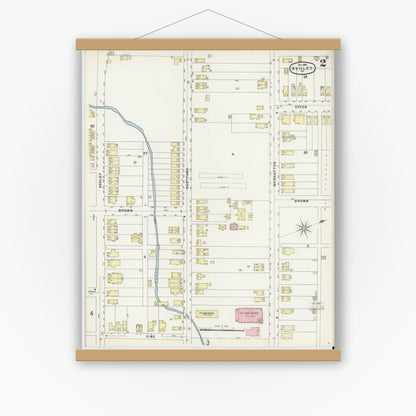 Old map wall art mockup — magnetic wood frame on white wall — Sanborn Fire Insurance Map from Ashley, Luzerne County, Pennsylvania (1896), Sheet #0002