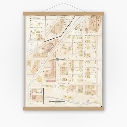 Old map wall art mockup — magnetic wood frame on white wall — Sanborn Fire Insurance Map from Hayti, Pemiscot County, Missouri (1944), Sheet #0007