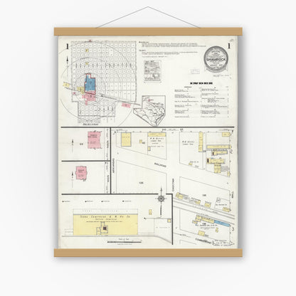 Old map wall art mockup — magnetic wood frame on white wall — Sanborn Fire Insurance Map from Shamrock, Wheeler County, Texas (1926) - Complete Map Set