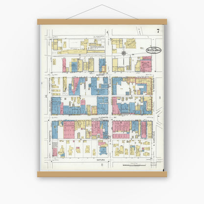 Old map wall art mockup — magnetic wood frame on white wall — Sanborn Fire Insurance Map from West Palm Beach, Dade County, Florida (1920), Sheet #0007