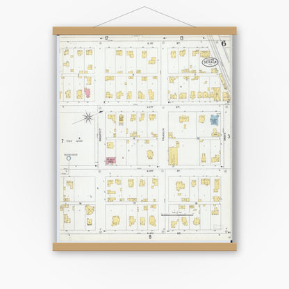 Old map wall art mockup — magnetic wood frame on white wall — Sanborn Fire Insurance Map from De Kalb, De Kalb County, Illinois (1905), Sheet #0006