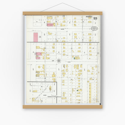 Old map wall art mockup — magnetic wood frame on white wall — Sanborn Fire Insurance Map from Lorain, Lorain County, Ohio (1905), Sheet #0023