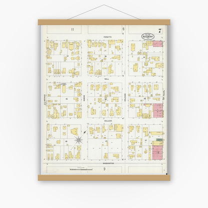 Old map wall art mockup — magnetic wood frame on white wall — Sanborn Fire Insurance Map from Beaumont, Jefferson County, Texas (1902), Sheet #0007