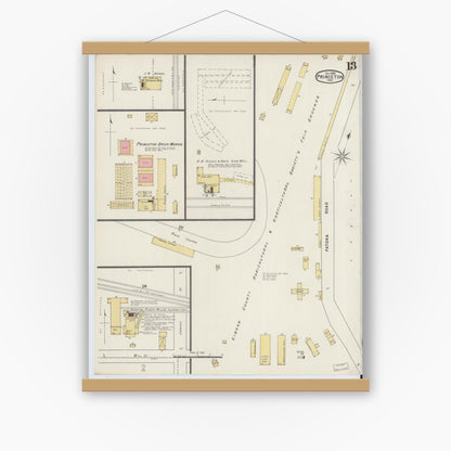 Old map wall art mockup — magnetic wood frame on white wall — Sanborn Fire Insurance Map from Princeton, Gibson County, Indiana (1895), Sheet #0013