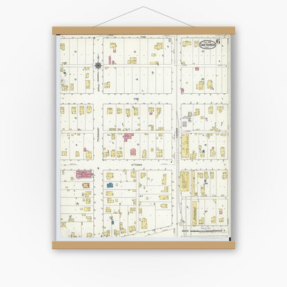 Old map wall art mockup — magnetic wood frame on white wall — Sanborn Fire Insurance Map from Oak Harbor, Ottawa County, Ohio (1920), Sheet #0006