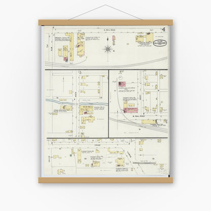 Old map wall art mockup — magnetic wood frame on white wall — Sanborn Fire Insurance Map from Columbiana, Columbiana County, Ohio (1896), Sheet #0004