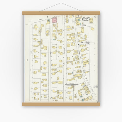 Old map wall art mockup — magnetic wood frame on white wall — Sanborn Fire Insurance Map from Wakefield, Middlesex County, Massachusetts (1897), Sheet #0004