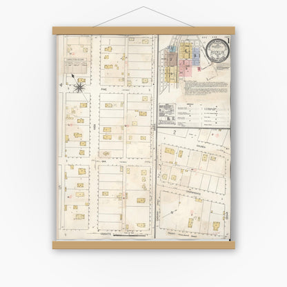 Old map wall art mockup — magnetic wood frame on white wall — Sanborn Fire Insurance Map from Rocklin, Placer County, California (1941) - Complete Map Set