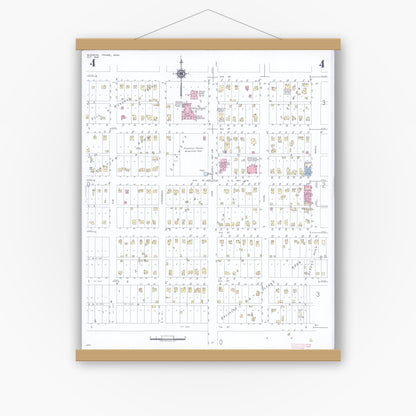 Old map wall art mockup — magnetic wood frame on white wall — Sanborn Fire Insurance Map from Blooming Prairie, Steele County, Minnesota (1948), Sheet #0004