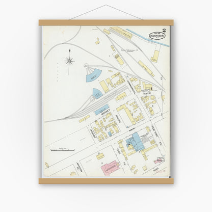 Old map wall art mockup — magnetic wood frame on white wall — Sanborn Fire Insurance Map from Ogdensburg, St. Lawrence County, New York (1892), Sheet #0001