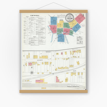 Old map wall art mockup — magnetic wood frame on white wall — Sanborn Fire Insurance Map from Lewistown, Mifflin County, Pennsylvania (1904) - Complete Map Set