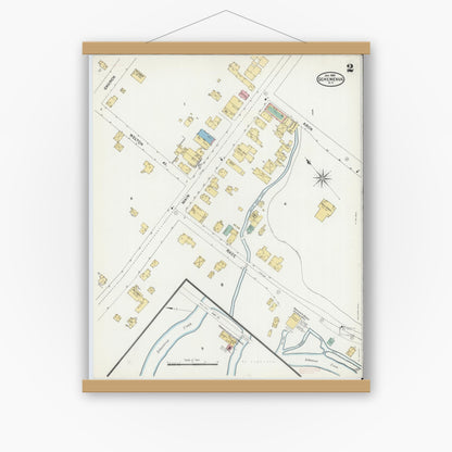 Old map wall art mockup — magnetic wood frame on white wall — Sanborn Fire Insurance Map from Schenevus, Otsego County, New York (1905), Sheet #0002