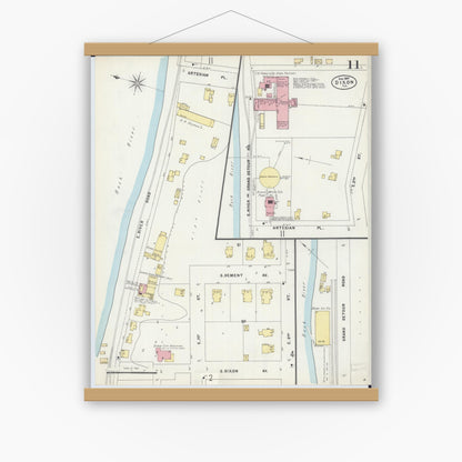 Old map wall art mockup — magnetic wood frame on white wall — Sanborn Fire Insurance Map from Dixon, Lee County, Illinois (1897), Sheet #0011
