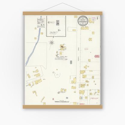 Old map wall art mockup — magnetic wood frame on white wall — Sanborn Fire Insurance Map from Copperopolis, Calaveras County, California (1908) - Complete Map Set