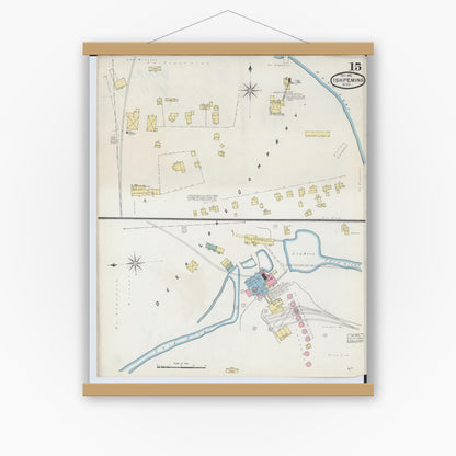 Old map wall art mockup — magnetic wood frame on white wall — Sanborn Fire Insurance Map from Ishpeming, Marquette County, Michigan (1892), Sheet #0015
