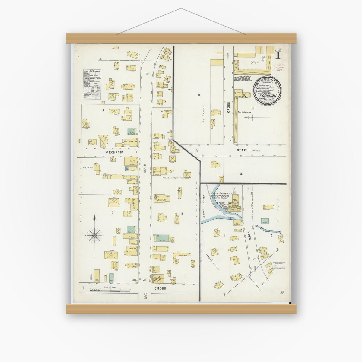 Old map wall art mockup — magnetic wood frame on white wall — Sanborn Fire Insurance Map from Croghan, Lewis County, New York (1895) - Complete Map Set