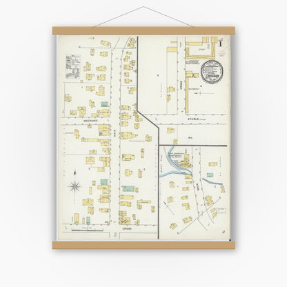 Old map wall art mockup — magnetic wood frame on white wall — Sanborn Fire Insurance Map from Croghan, Lewis County, New York (1895) - Complete Map Set