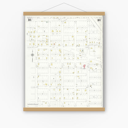 Old map wall art mockup — magnetic wood frame on white wall — Sanborn Fire Insurance Map from Snyder, Scurry County, Texas (1936), Sheet #0010
