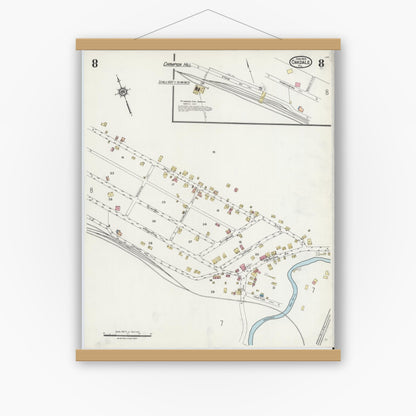 Old map wall art mockup — magnetic wood frame on white wall — Sanborn Fire Insurance Map from Oakdale, Allegheny County, Pennsylvania (1924), Sheet #0008