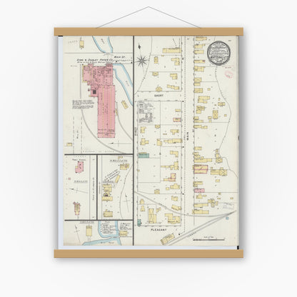 Old map wall art mockup — magnetic wood frame on white wall — Sanborn Fire Insurance Map from Watervliet, Berrien County, Michigan (1895), Sheet #0001