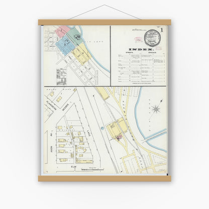 Old map wall art mockup — magnetic wood frame on white wall — Sanborn Fire Insurance Map from Phillips, Price County, Wisconsin (1893) - Complete Map Set