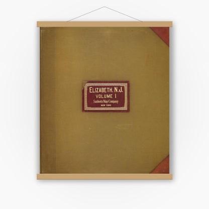 Old map wall art mockup — magnetic wood frame on white wall — Sanborn Fire Insurance Map from Elizabeth, Union County, New Jersey (1950), Sheet #0001