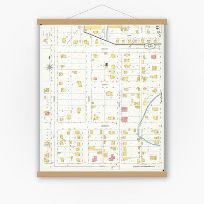 Old map wall art mockup — magnetic wood frame on white wall — Sanborn Fire Insurance Map from Tama, Tama County, Iowa (1906), Sheet #0002