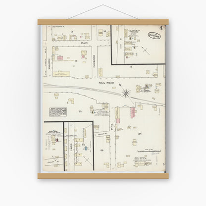 Old map wall art mockup — magnetic wood frame on white wall — Sanborn Fire Insurance Map from Durham, Durham County, North Carolina (1884), Sheet #0004