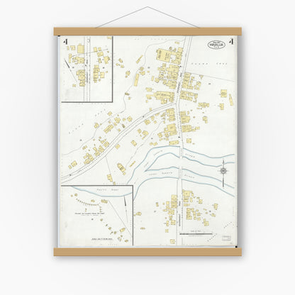 Old map wall art mockup — magnetic wood frame on white wall — Sanborn Fire Insurance Map from Waialua, Honolulu County, Hawaii (1927), Sheet #0004
