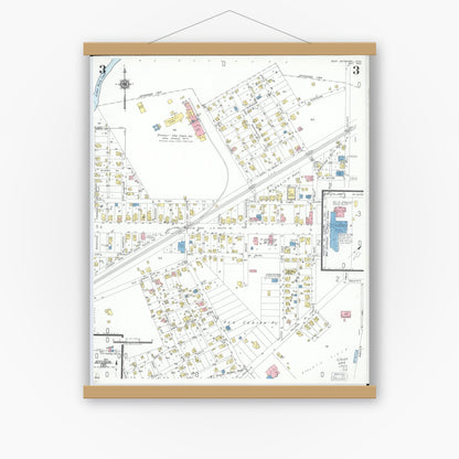 Old map wall art mockup — magnetic wood frame on white wall — Sanborn Fire Insurance Map from West Jefferson, Madison County, Ohio (1952), Sheet #0003