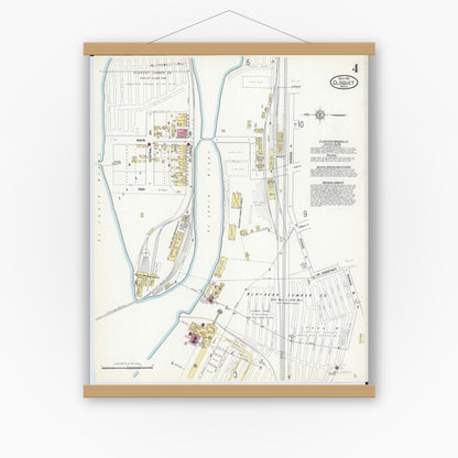 Old map wall art mockup — magnetic wood frame on white wall — Sanborn Fire Insurance Map from Cloquet, Carlton County, Minnesota (1911), Sheet #0004