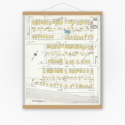 Old map wall art mockup — magnetic wood frame on white wall — Sanborn Fire Insurance Map from Peru, Miami County, Indiana (1920), Sheet #0022