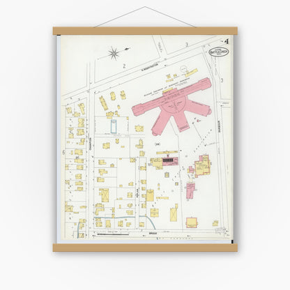 Old map wall art mockup — magnetic wood frame on white wall — Sanborn Fire Insurance Map from Battle Creek, Calhoun County, Michigan (1902), Sheet #0004