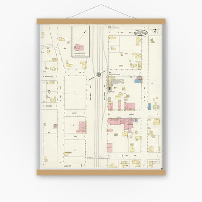 Old map wall art mockup — magnetic wood frame on white wall — Sanborn Fire Insurance Map from High Springs, Alachua County, Florida (1913), Sheet #0002
