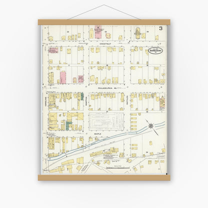Old map wall art mockup — magnetic wood frame on white wall — Sanborn Fire Insurance Map from Barnesboro, Cambria County, Pennsylvania (1910), Sheet #0003