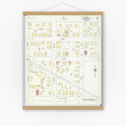 Old map wall art mockup — magnetic wood frame on white wall — Sanborn Fire Insurance Map from Albion, Calhoun County, Michigan (1913), Sheet #0007
