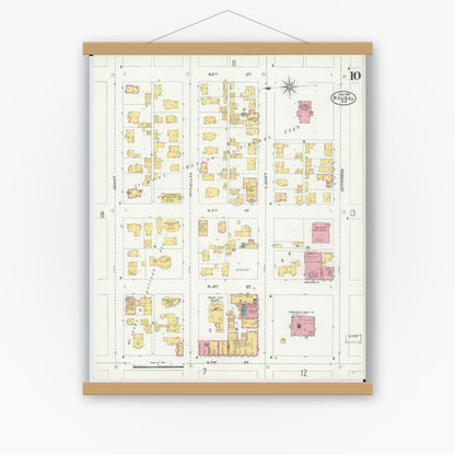 Old map wall art mockup — magnetic wood frame on white wall — Sanborn Fire Insurance Map from Wausau, Marathon County, Wisconsin (1904), Sheet #0010