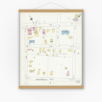 Old map wall art mockup — magnetic wood frame on white wall — Sanborn Fire Insurance Map from Amherst, Hampshire County, Massachusetts (1910), Sheet #0011