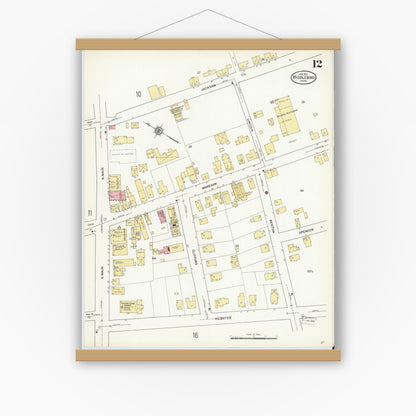 Old map wall art mockup — magnetic wood frame on white wall — Sanborn Fire Insurance Map from Middleboro, Plymouth County, Massachusetts (1912), Sheet #0012