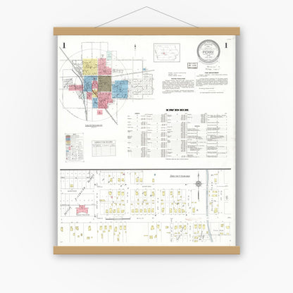 Old map wall art mockup — magnetic wood frame on white wall — Sanborn Fire Insurance Map from Perry, Dallas County, Iowa (1933) â€” Complete Set
